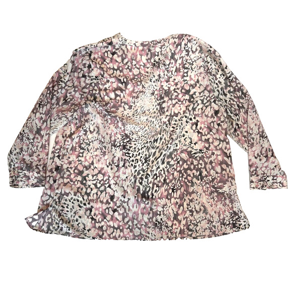 Maggie Barnes Blouse Women's XXL Pink White Pleated Front Button Up Dress Shirt - Picture 2 of 6